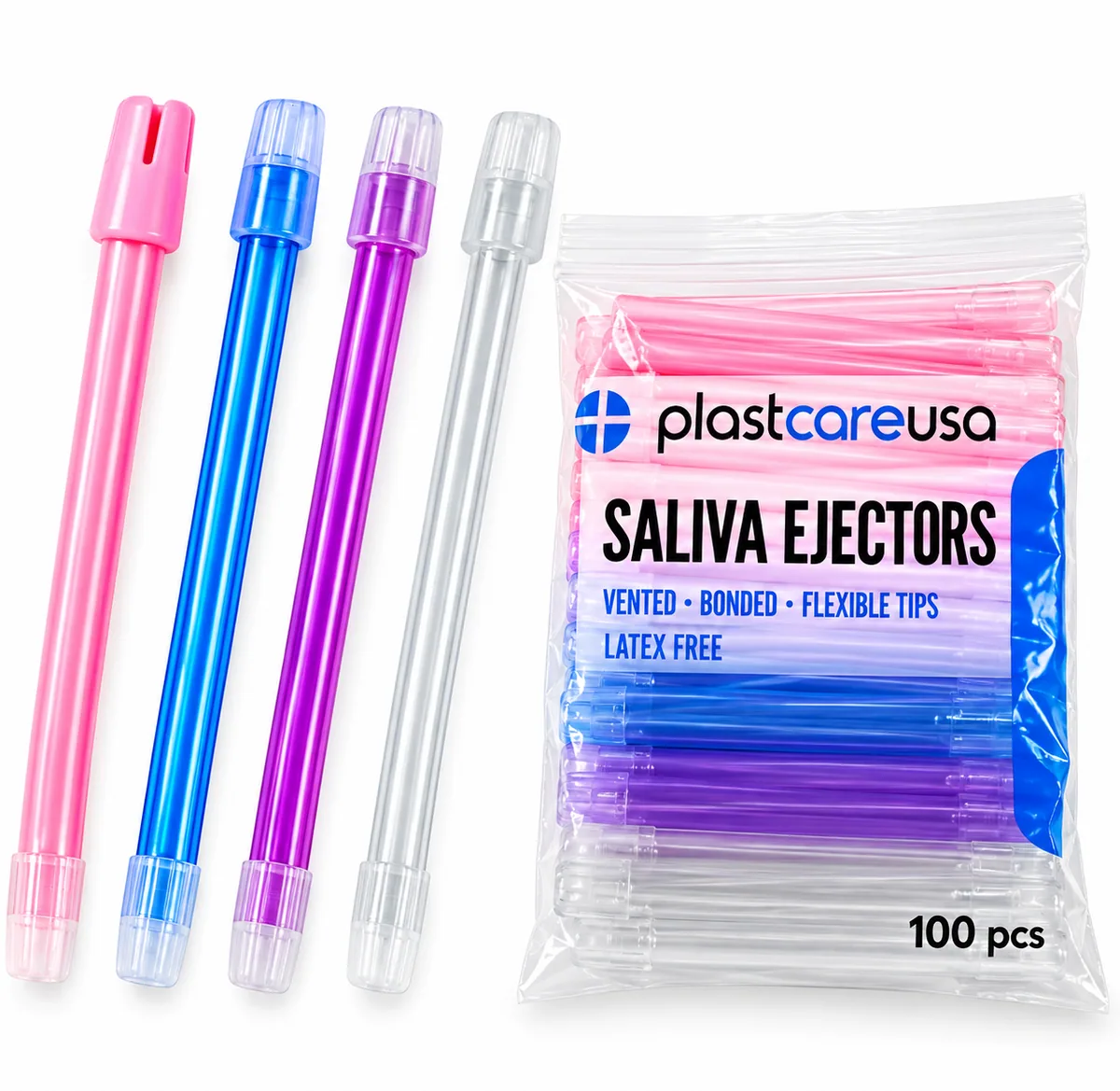 PlastCare USA Disposable Dental Saliva Ejector Suction Tips (Pack of 100)
