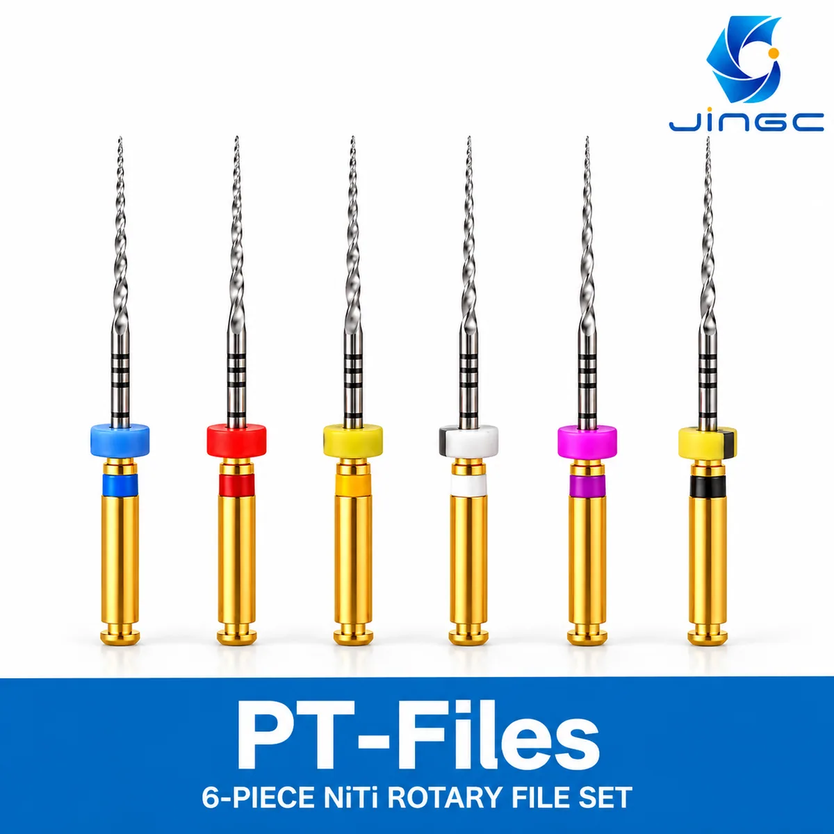 PT-Files 6-Piece NiTi Rotary Endodontic Shaping File Set (Gold Heat Treated)