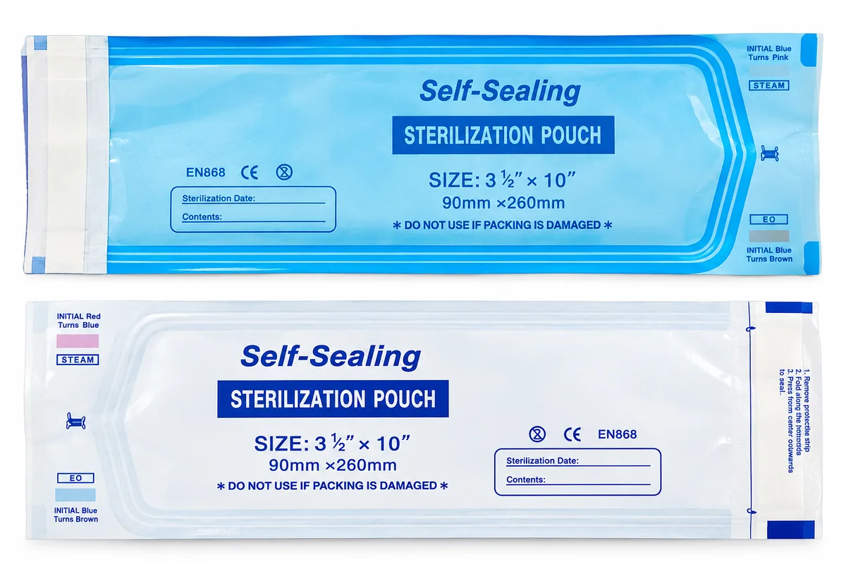 Self-Sealing Sterilization Pouches 90mm x 260mm / 3.5" x 10" (CE & EN868)